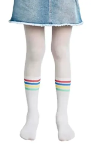Dres fetițe Penti Young ,,Rainbow Stripe'', 30 den-  imprimeu dungi colorate, alb