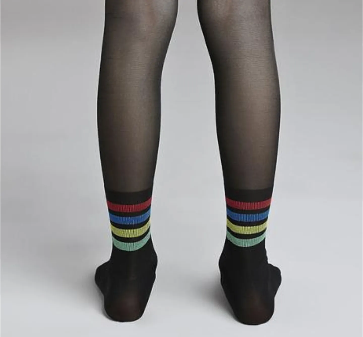 Dres fetițe Penti Young ,,Rainbow Stripe'', 30 den-  imprimeu dungi colorate, negru - 1