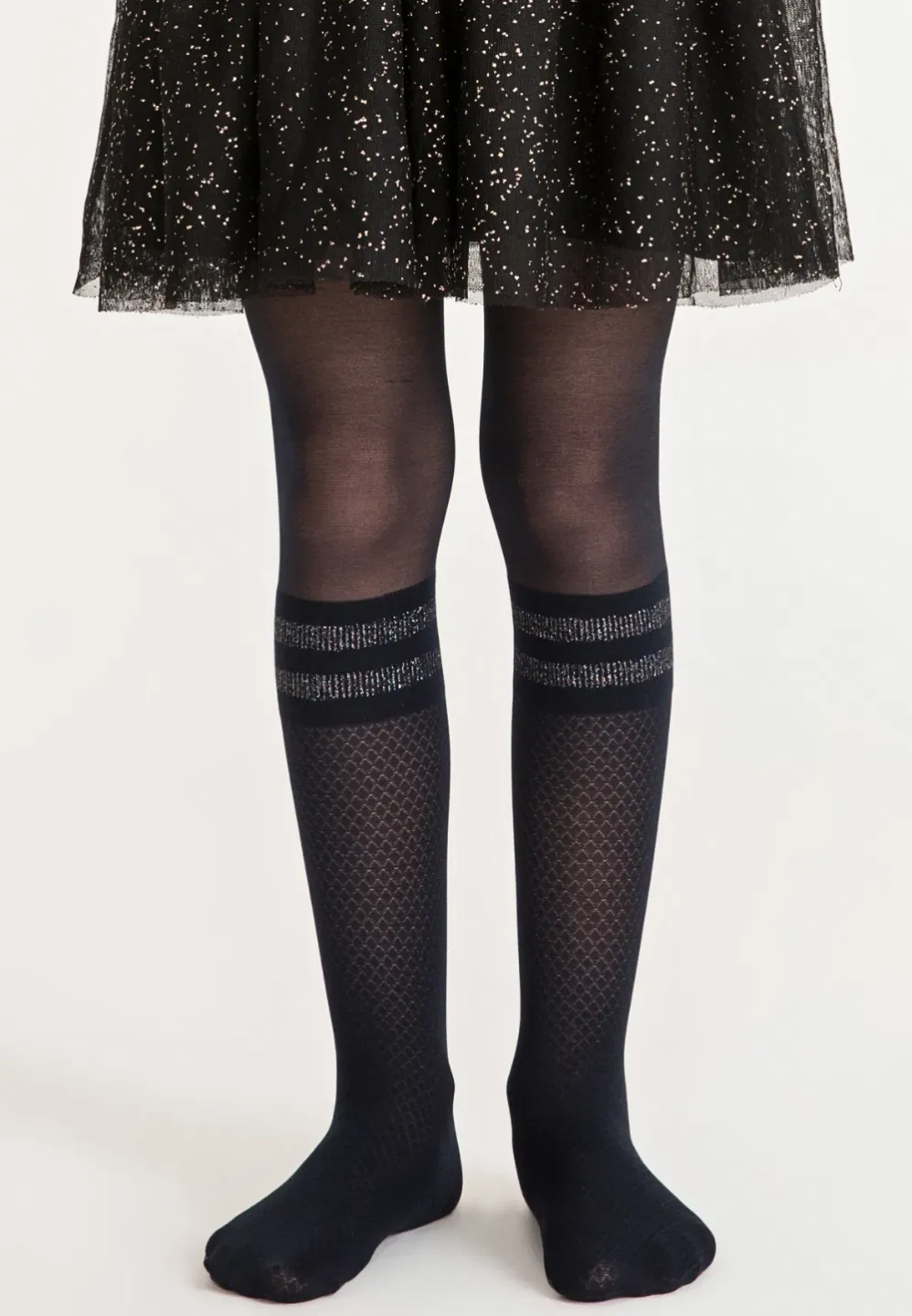 Dres fetițe Penti Young ,,Shine Stripe'', 30 den- inserții sclipici, bleumarin - 1