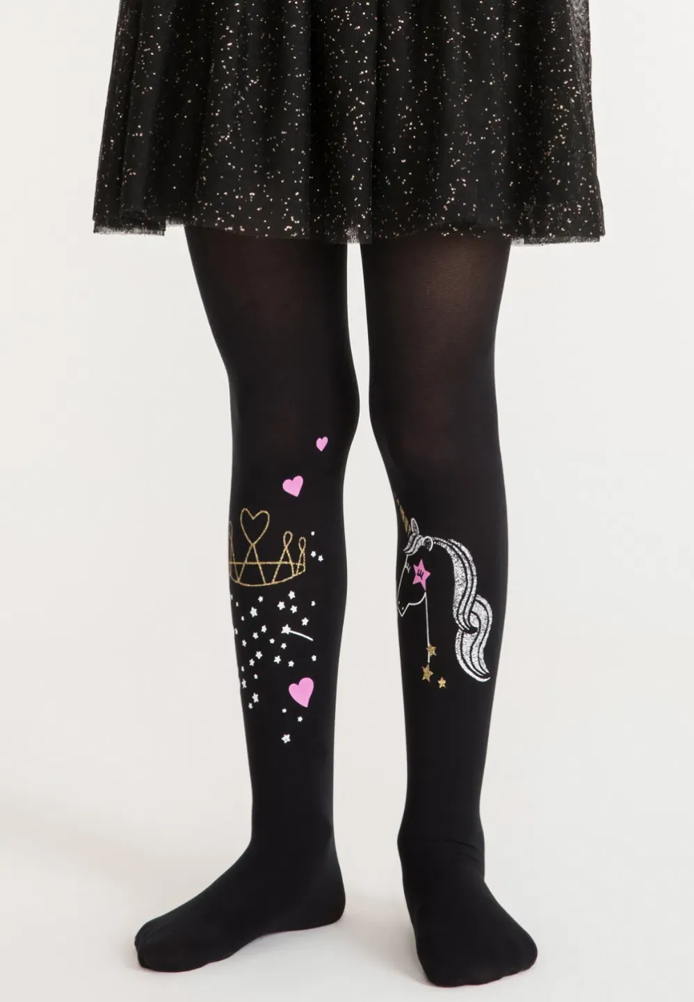 Dres fetițe Penti Young ,,Unicorn Crown" 40 DEN- mat, opac, imprimeu unicorn, culoare negru - 1