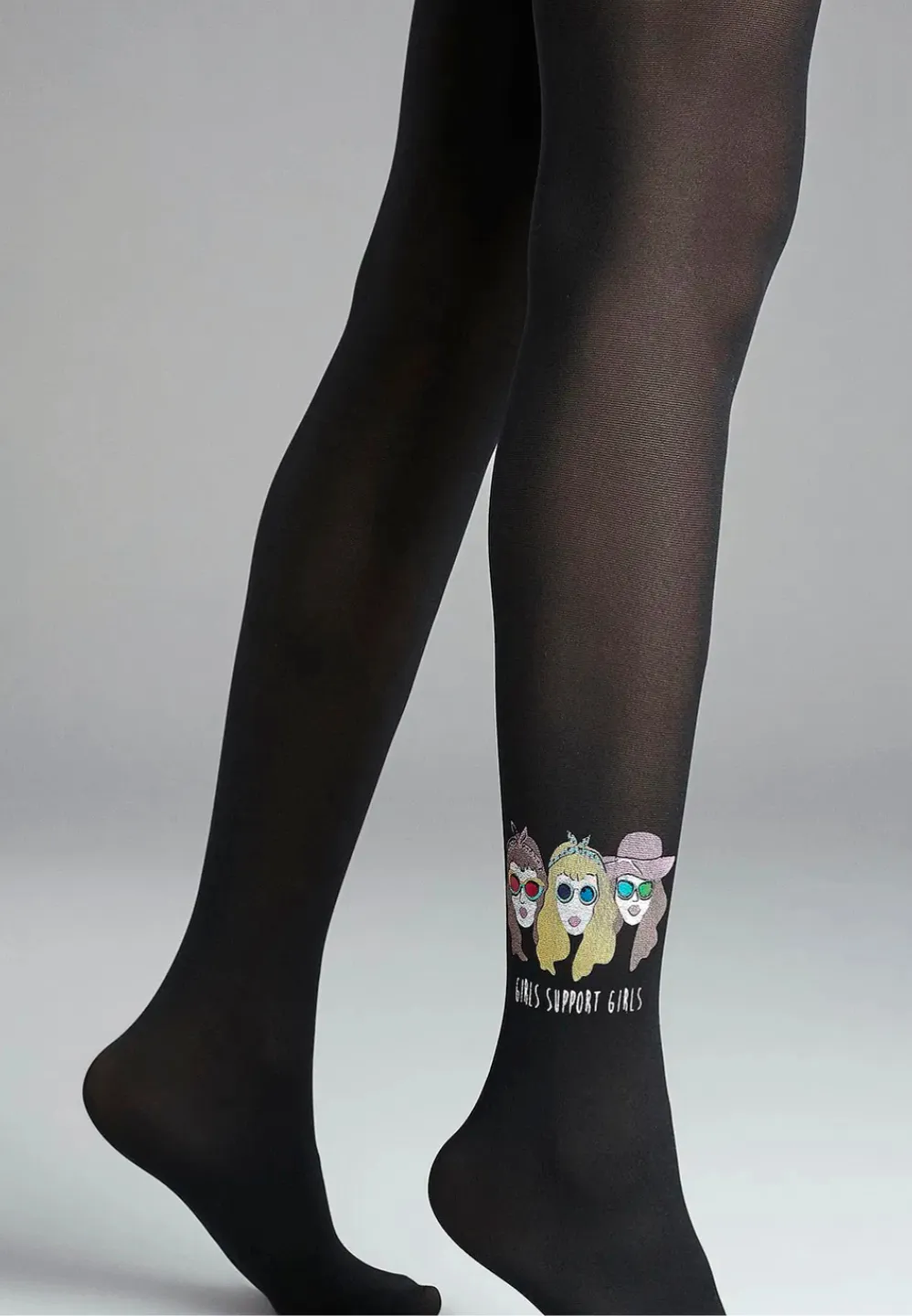 Dres Penti Fashion 40 DEN cu Imprimeu „Girls Support" – Negru - 1