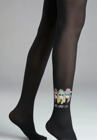 Dres Penti Fashion 40 DEN cu Imprimeu „Girls Support" – Negru