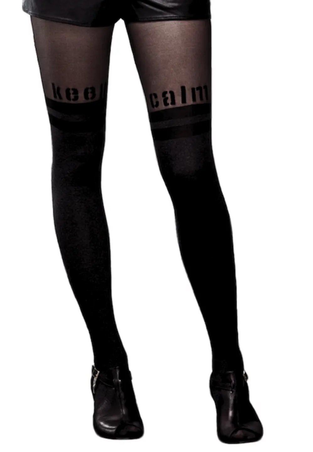 Dres Penti Lovely 40 DEN – Imprimeu ,,Keep Calm'', culoare negru - 1