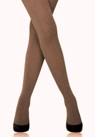 Dres Penti „Perla” 180 DEN- Bumbac, imprimeu croșetat, maro