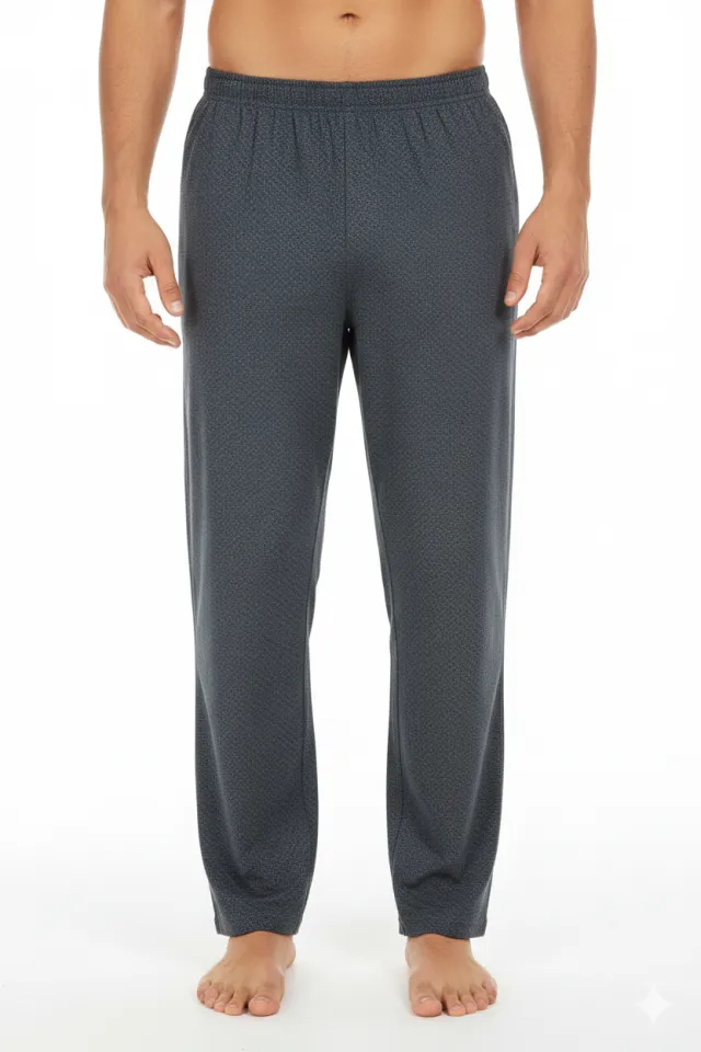 Pantaloni lungi de pijama bărbătești cu elastic în talie, culoare bleumarin