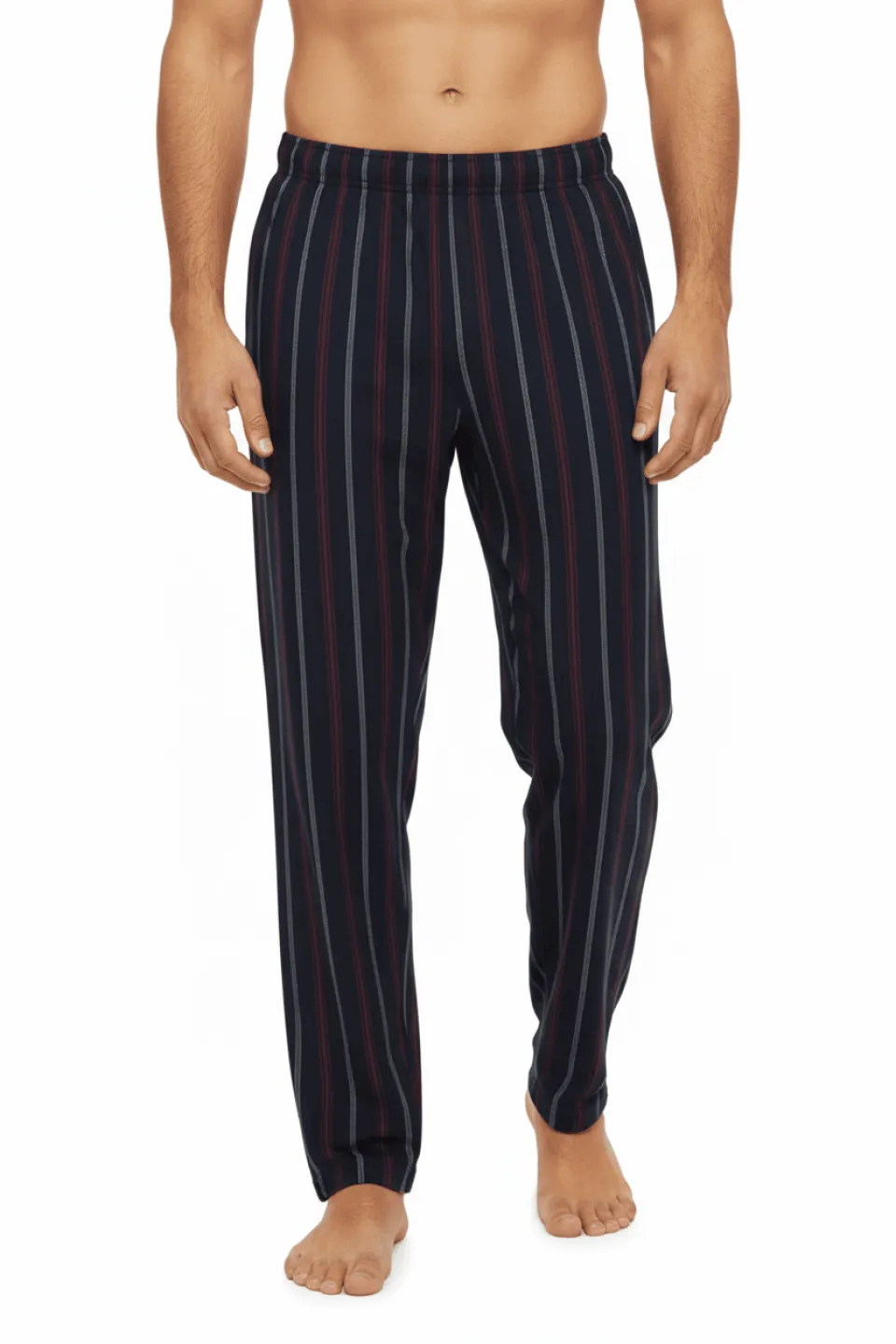 Pantaloni lungi de pijama bărbătești cu elastic în talie, culoare negru,  imprimeu dungi - 1