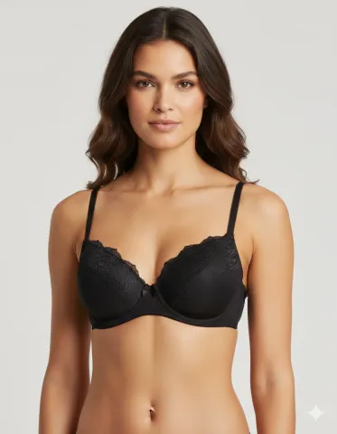 Sutien damă cu dantelă, efect push-up, și sârmă de susținere , culoare negru