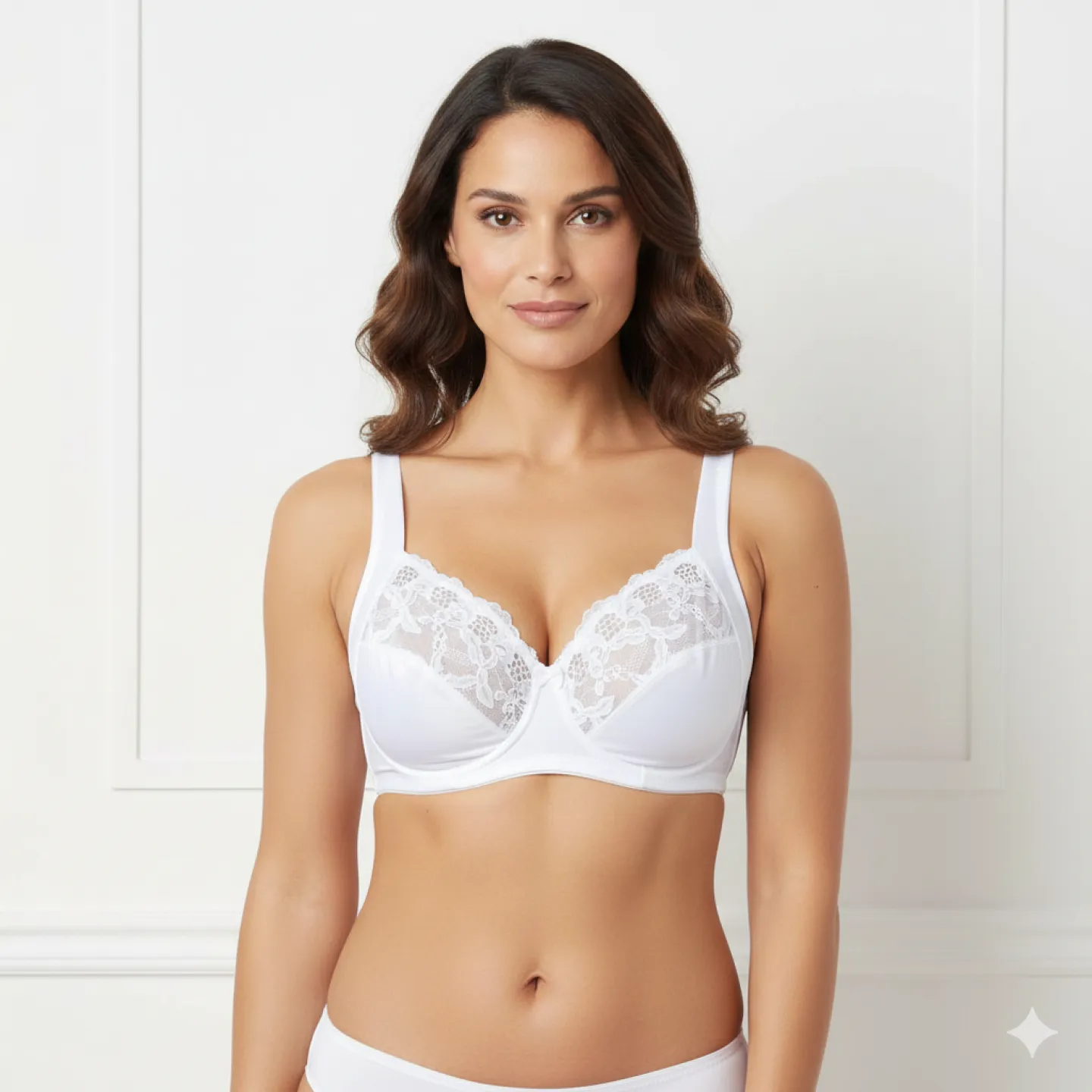 Sutien damă minimizer cu dantelă și cupe moi, culoare alb - 1