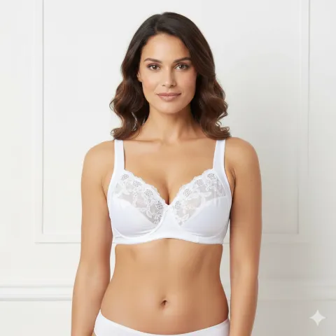 Sutien damă minimizer cu dantelă și cupe moi, culoare alb