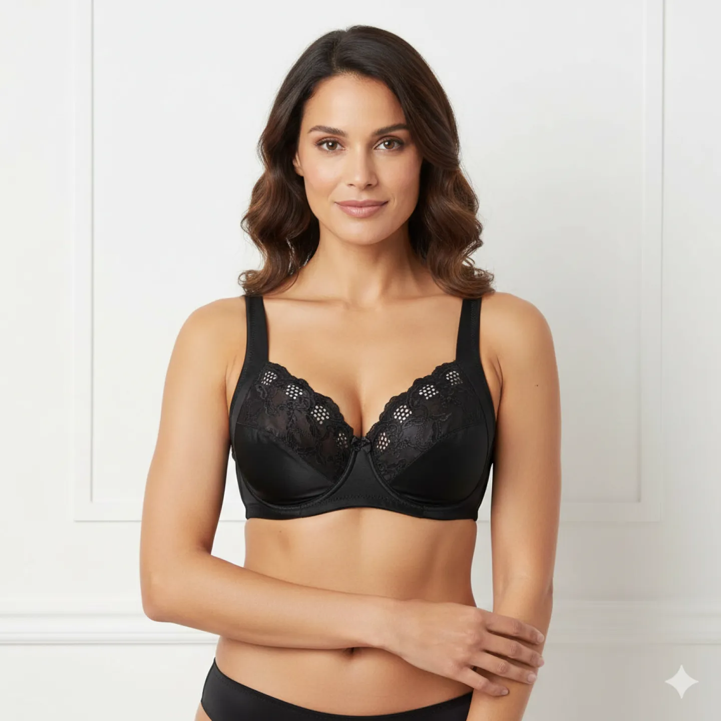 Sutien damă minimizer cu dantelă și cupe moi, culoare negru - 1