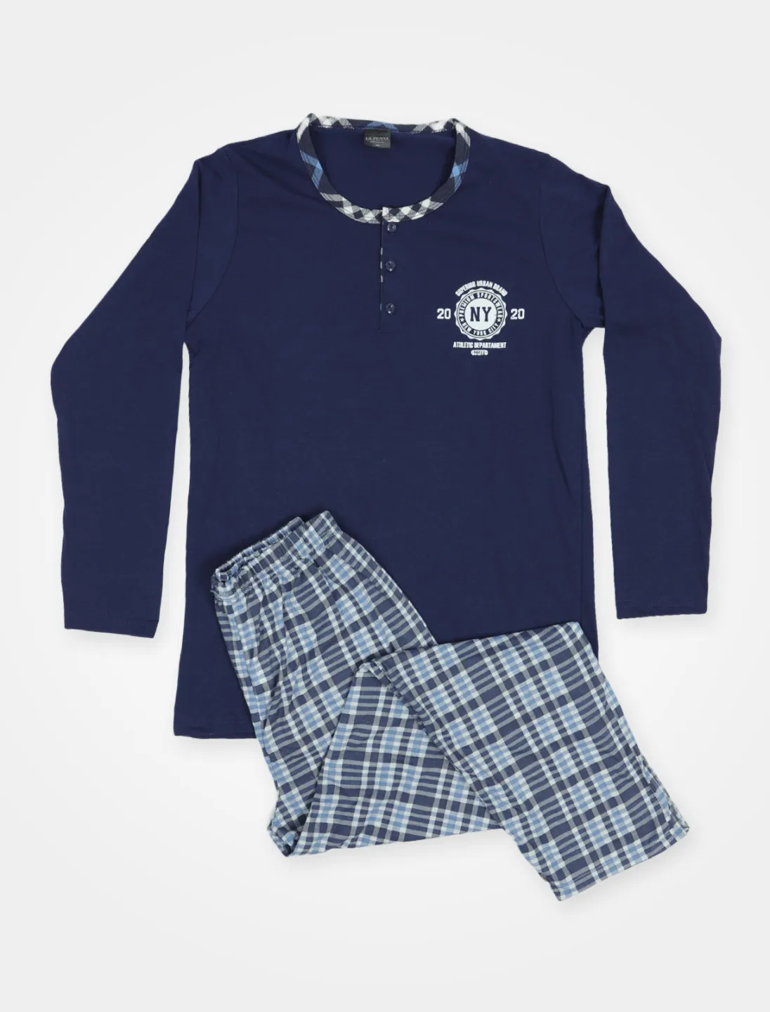 Pijama pentru bărbați , mânecă lungă și pantaloni lungi, bleumarin - 1