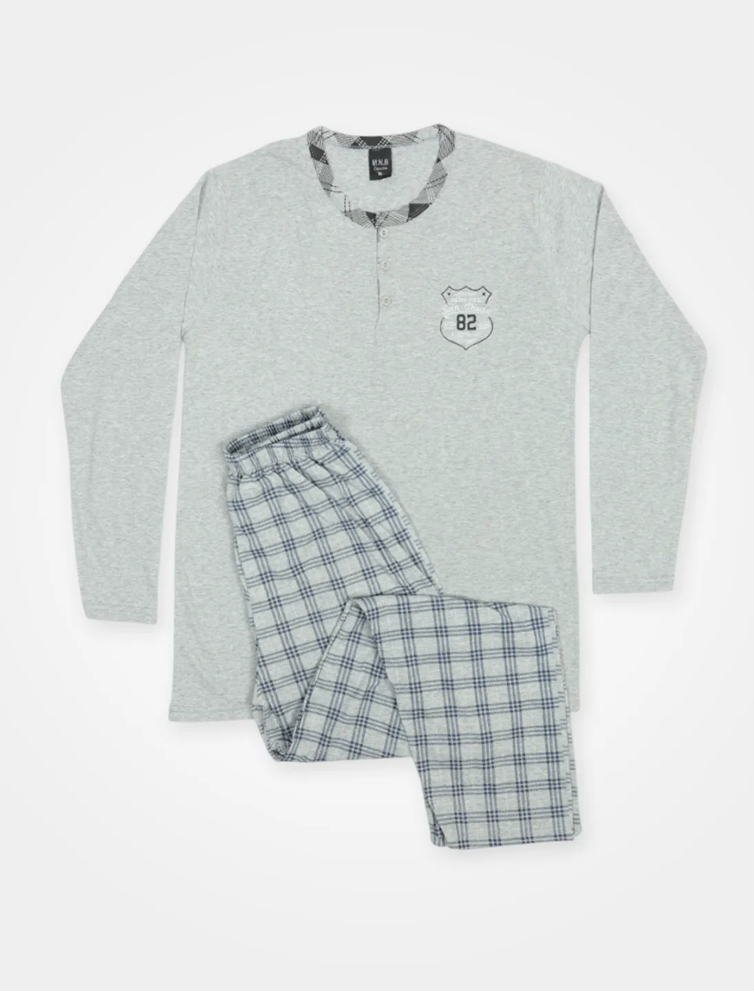 Pijama pentru bărbați, mânecă lungă și pantaloni lungi, gri - 1