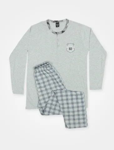 Pijama pentru bărbați, mânecă lungă și pantaloni lungi, gri