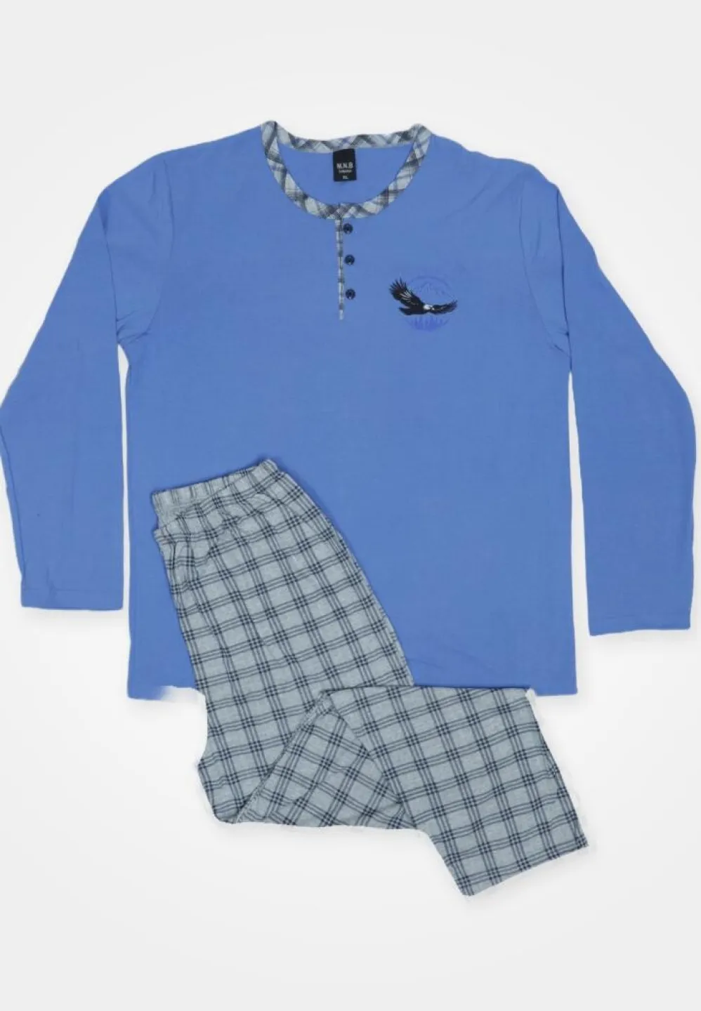 Pijama pentru bărbați , mânecă lungă și pantaloni lungi, albastru - 1