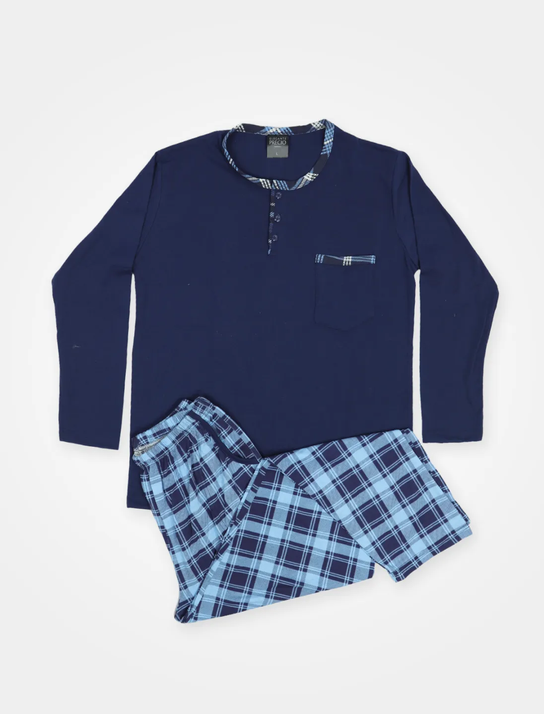 Pijama pentru bărbați, mânecă lungă și pantaloni lungi, bleumarin - 1