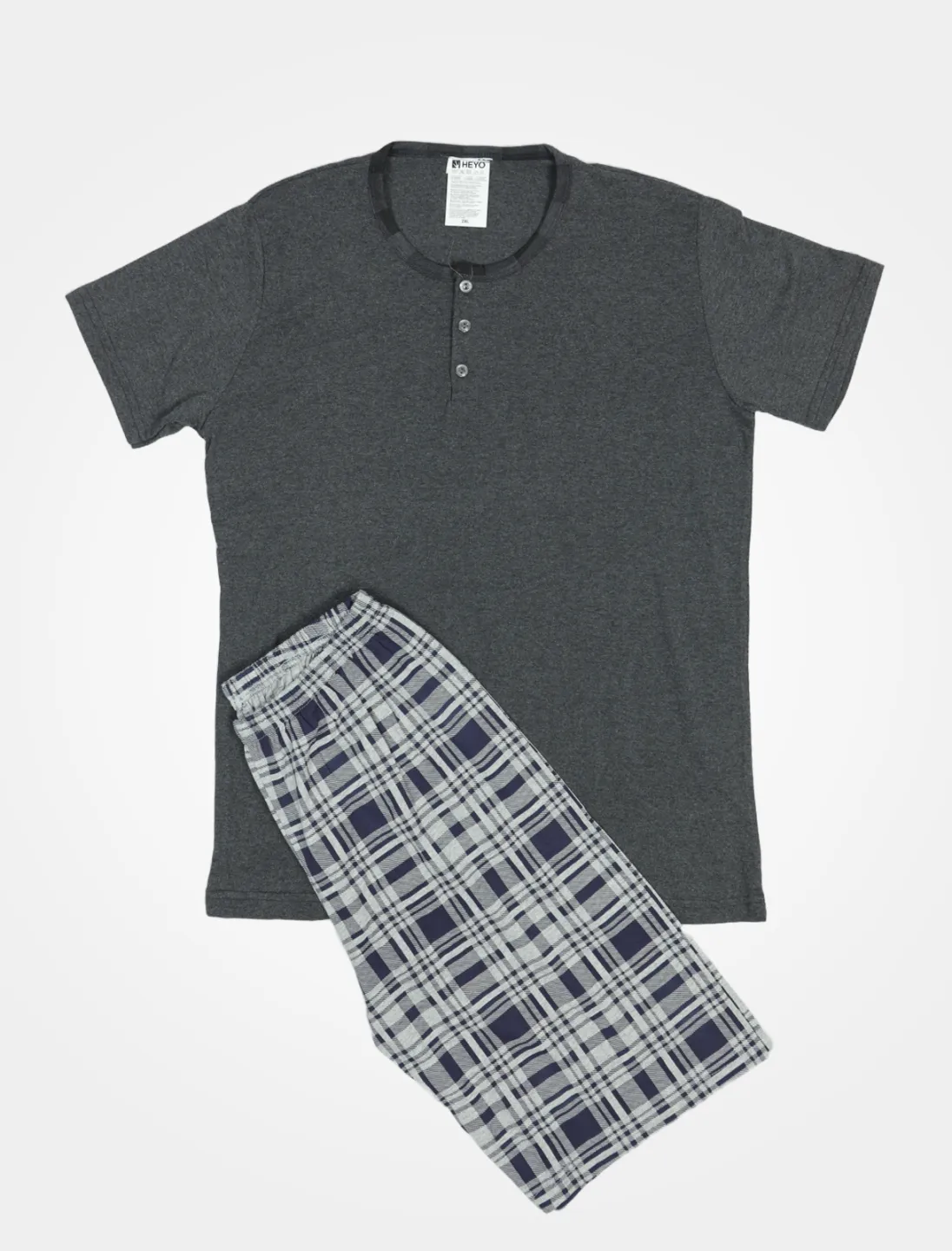 Pijama pentru bărbați, mânecă scurtă și pantaloni scurți, gri - 1