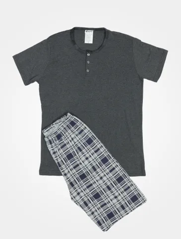 Pijama pentru bărbați, mânecă scurtă și pantaloni scurți, gri