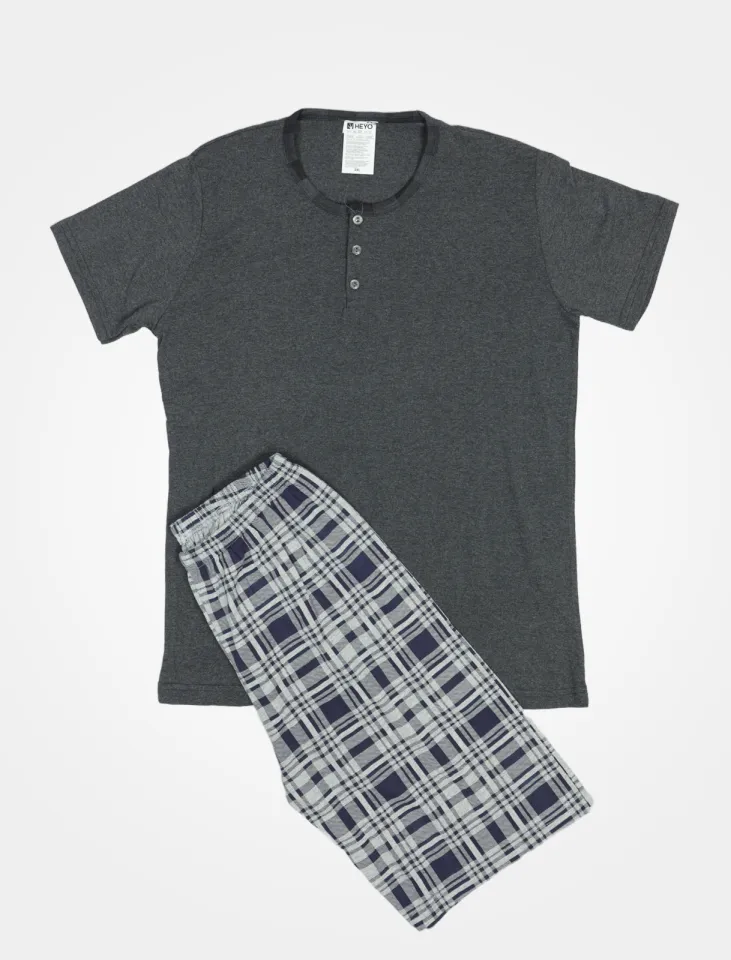 Pijama pentru bărbați, mânecă scurtă și pantaloni scurți, gri