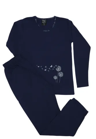 Pijama damă big size din bumbac mânecă lungă și pantaloni lungi