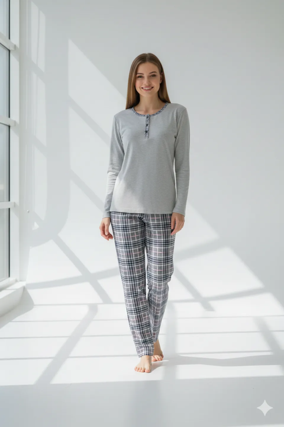 Pijama damă  din bumbac mânecă lungă și pantaloni lungi - 1