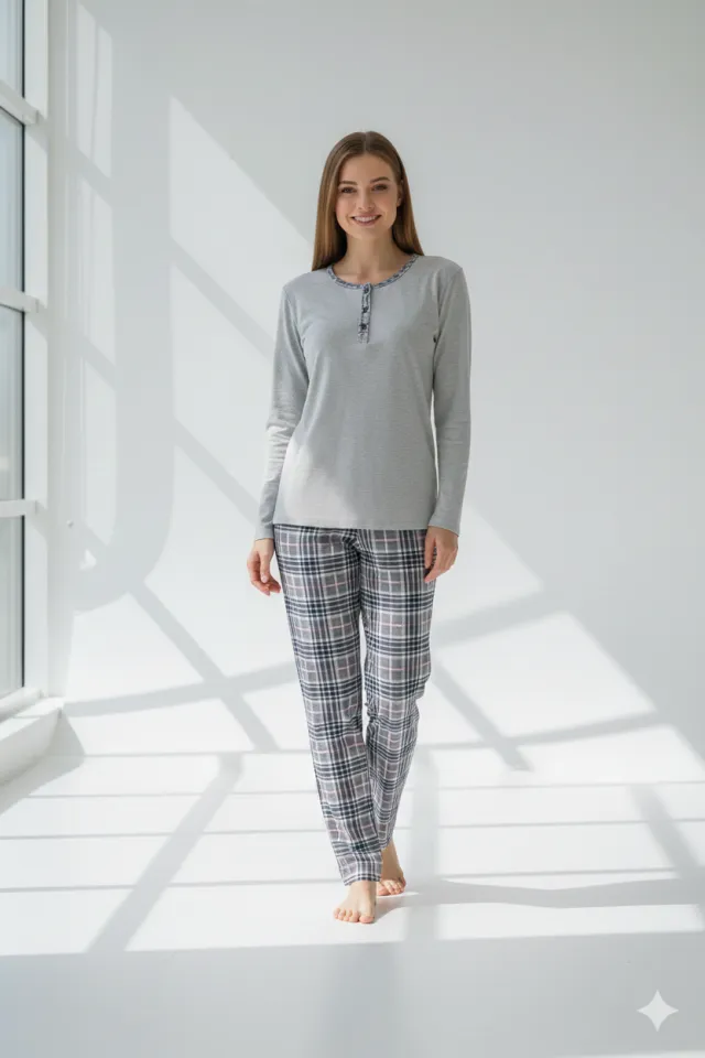 Pijama damă  din bumbac mânecă lungă și pantaloni lungi