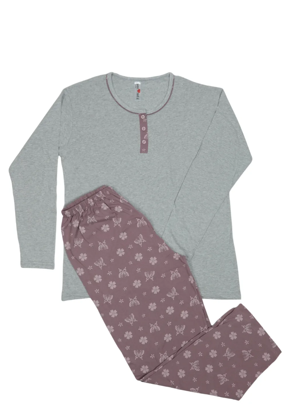 Pijama damă  din bumbac mânecă lungă și pantaloni lungi - 1