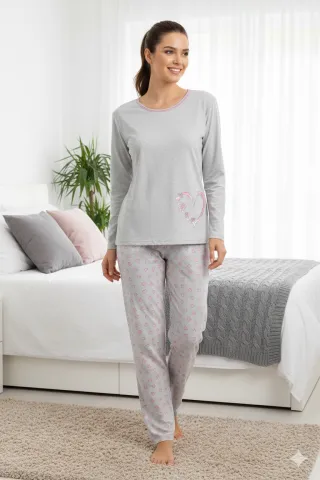 Pijama damă  din bumbac mânecă lungă și pantaloni lungi