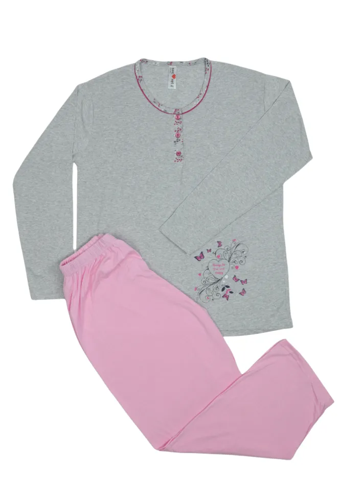 Pijama damă  din bumbac mânecă lungă și pantaloni lungi