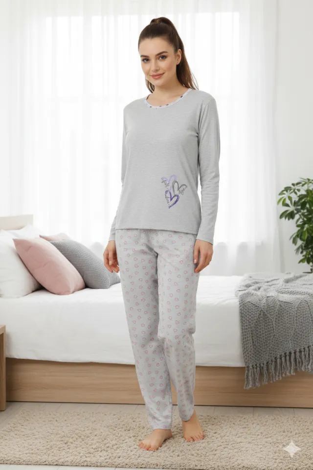 Pijama damă  din bumbac mânecă lungă și pantaloni lungi