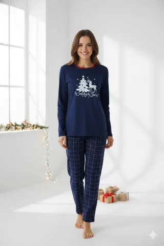 Pijama damă  din bumbac mânecă lungă și pantaloni lungi