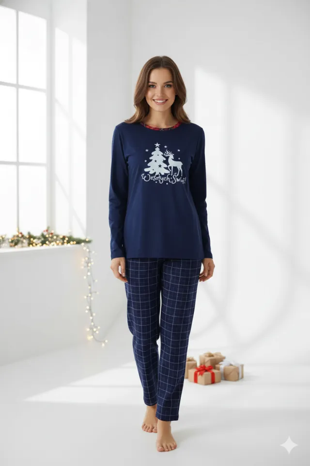 Pijama damă  din bumbac mânecă lungă și pantaloni lungi