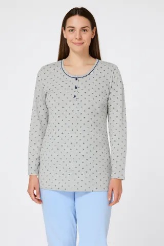 Pijama damă  din bumbac mânecă lungă și pantaloni lungi hover