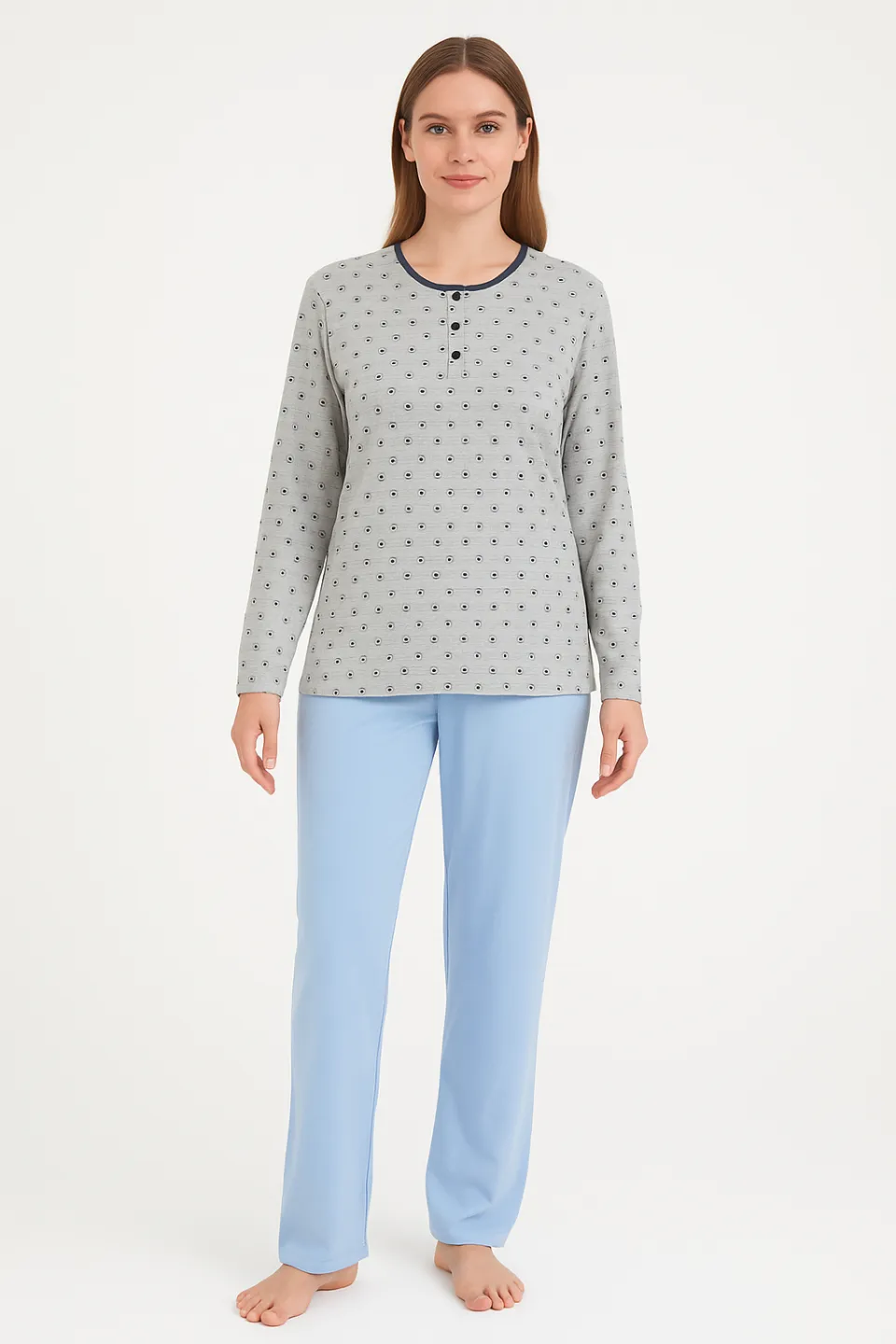 Pijama damă  din bumbac mânecă lungă și pantaloni lungi - 1