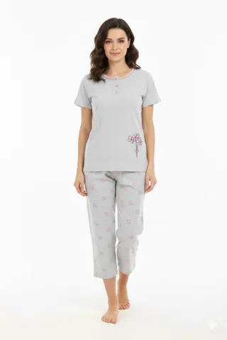 Pijama damă  din bumbac mânecă scurtă și pantaloni 3/4