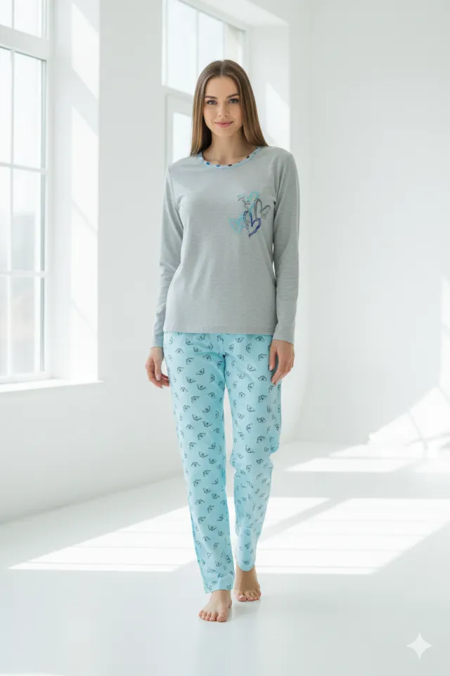 Pijama damă  din bumbac mânecă lungă și pantaloni lungi