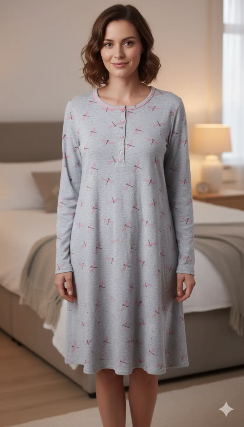 Cămașă de noapte gri cu libelule - 1