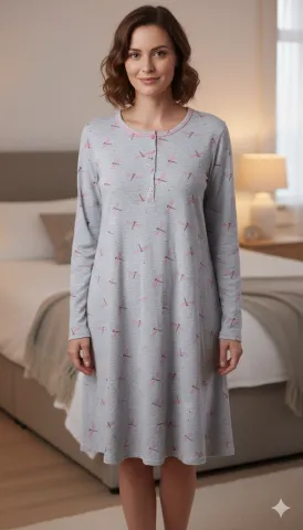 Cămașă de noapte gri cu libelule