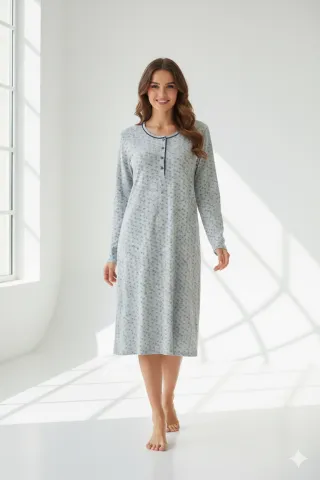 Cămașă de noapte gri cu maneca lunga