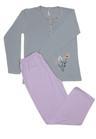 Pijama damă big size din bumbac mânecă lungă și pantaloni lungi