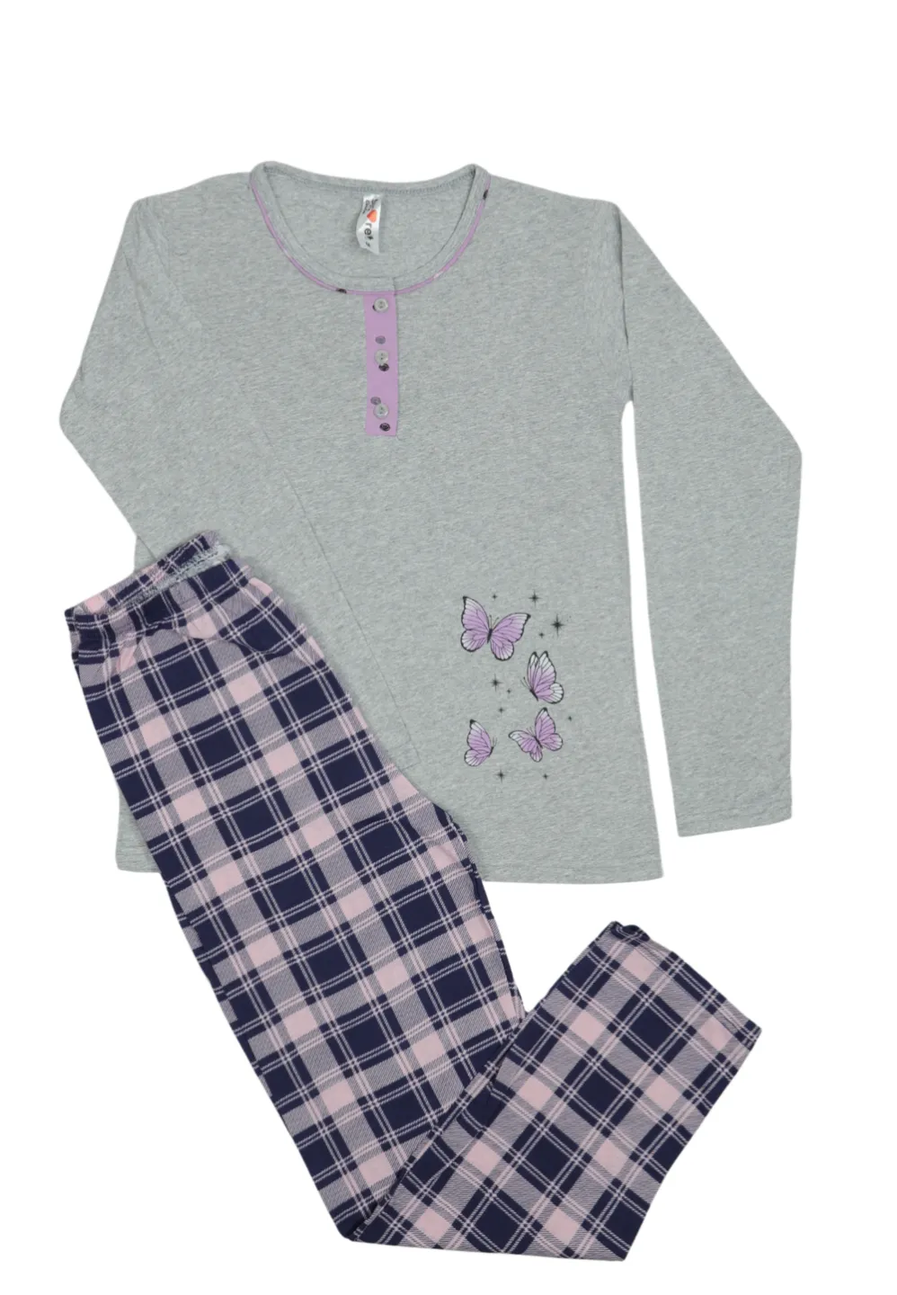 Pijama damă big size din bumbac mânecă lungă și pantaloni lungi - 1