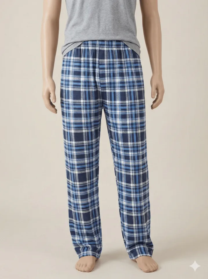 Pantaloni lungi de pijama bărbătești big size cu elastic în talie, albastru