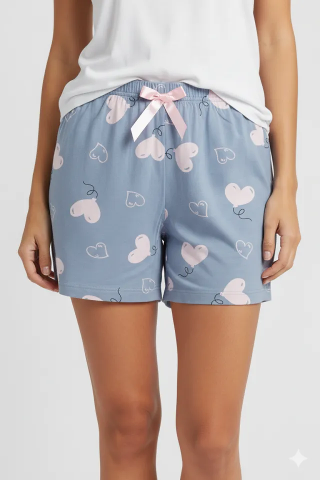 Short damă pijama din bumbac, gri inchis, imprimeu baloane