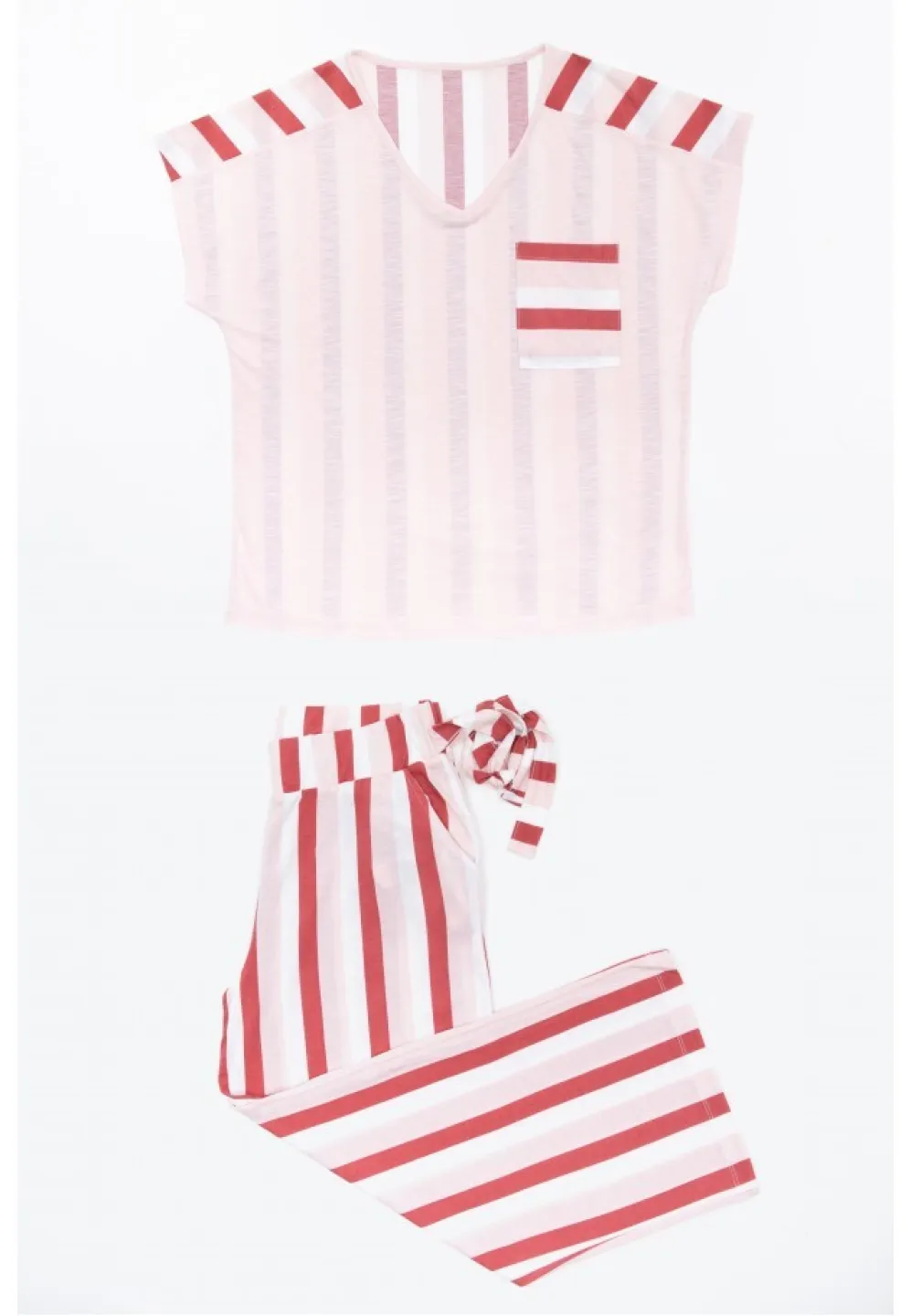 Pijama damă Freenight roz, tricou mânecă scurtă, pantaloni lungi - 1