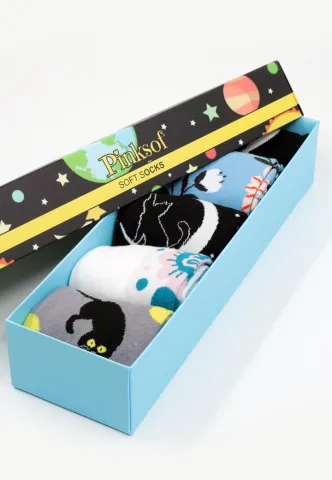 Set 5 Perechi Șosete Damă Serena – Multicolore, cu Imprimeuri Vesele, în Cutie Cadou