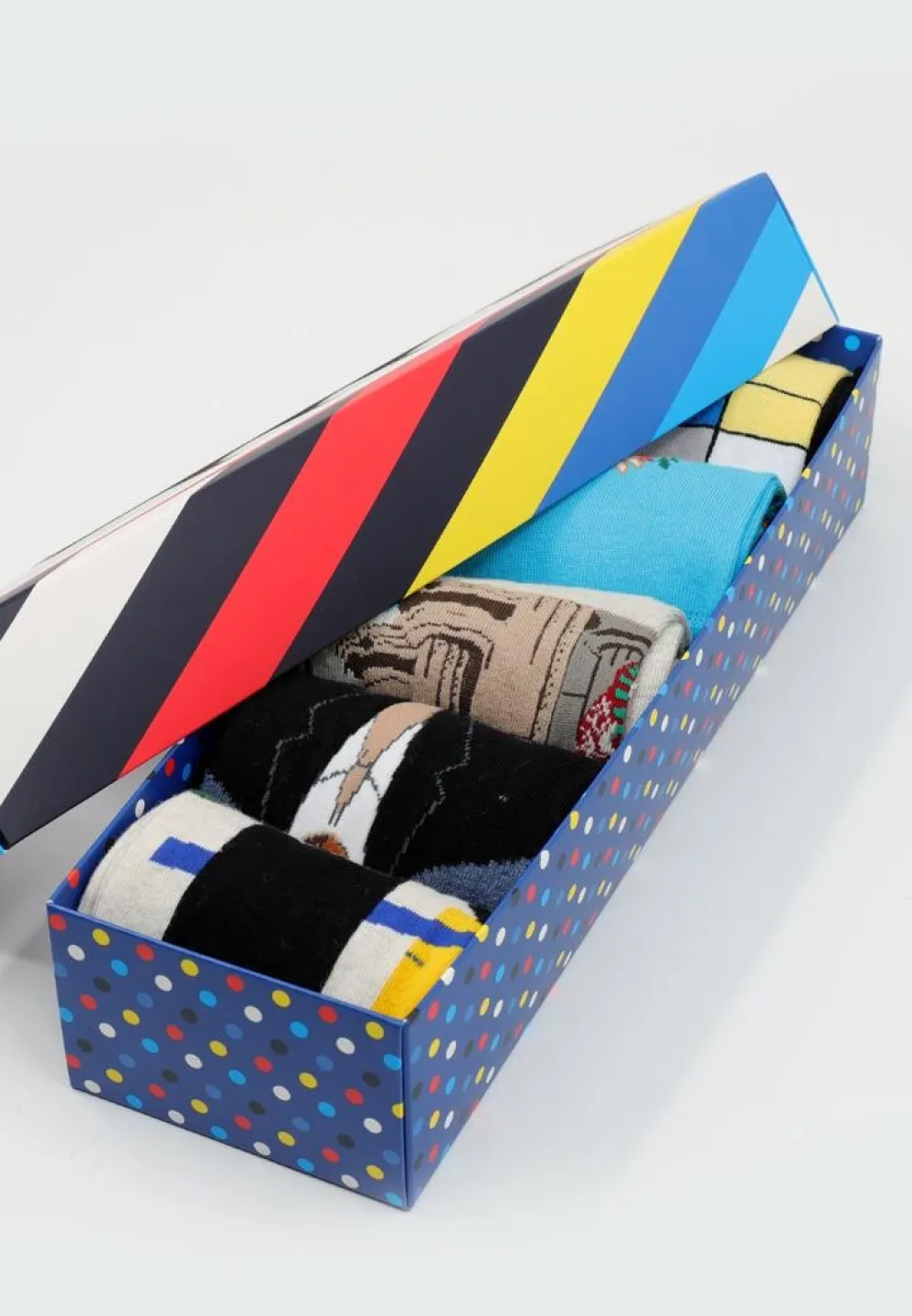 Set 5 Perechi Șosete Bărbați Serena – Multicolore, cu Imprimeuri Vesele, în Cutie Cadou - 1