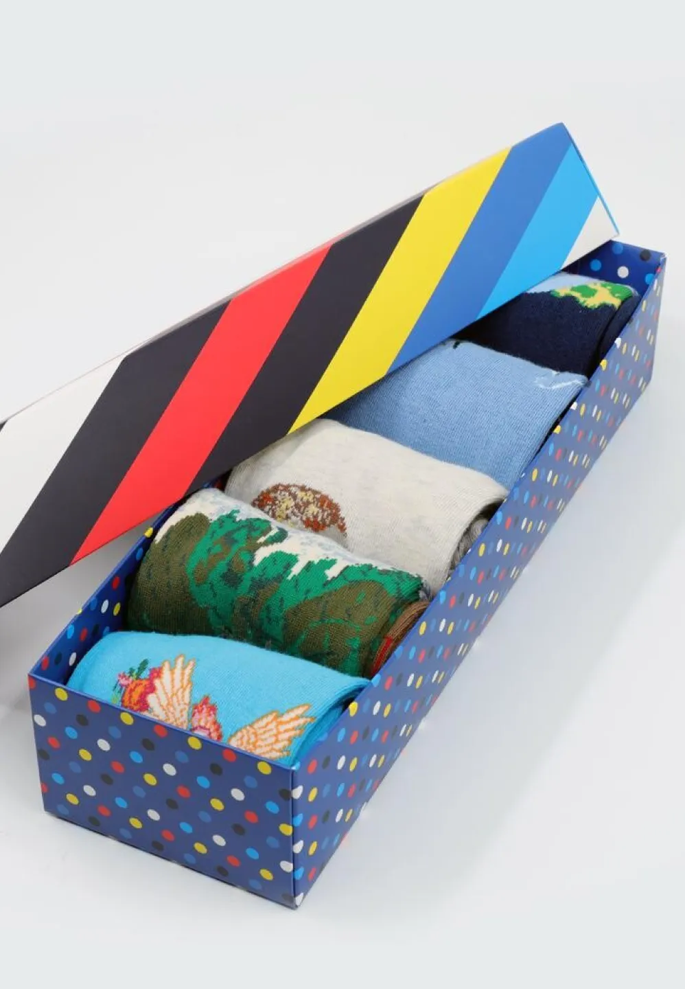 Set 5 Perechi Șosete Bărbați Serena – Multicolore, cu Imprimeuri Vesele, în Cutie Cadou - 1