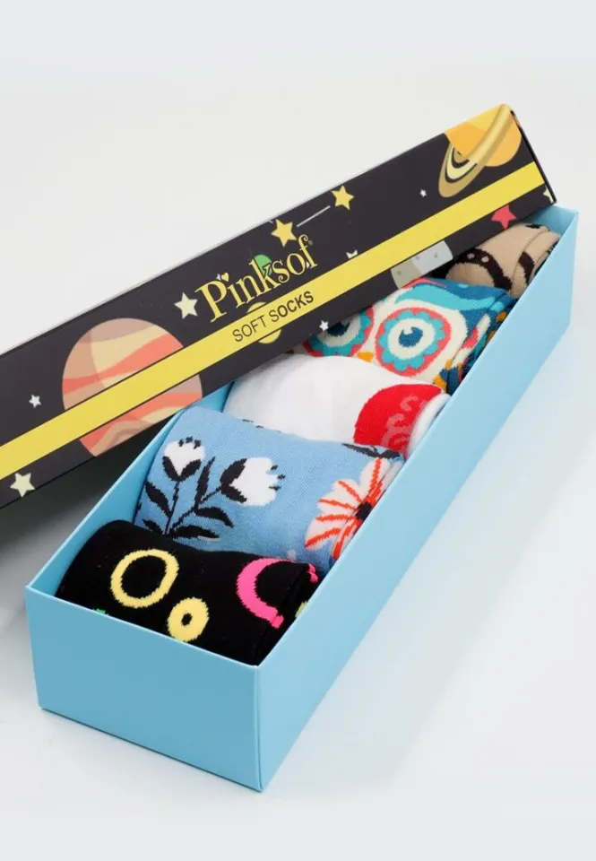 Set 5 Perechi Șosete Unisex Serena – Multicolore, cu Imprimeuri Vesele, în Cutie Cadou