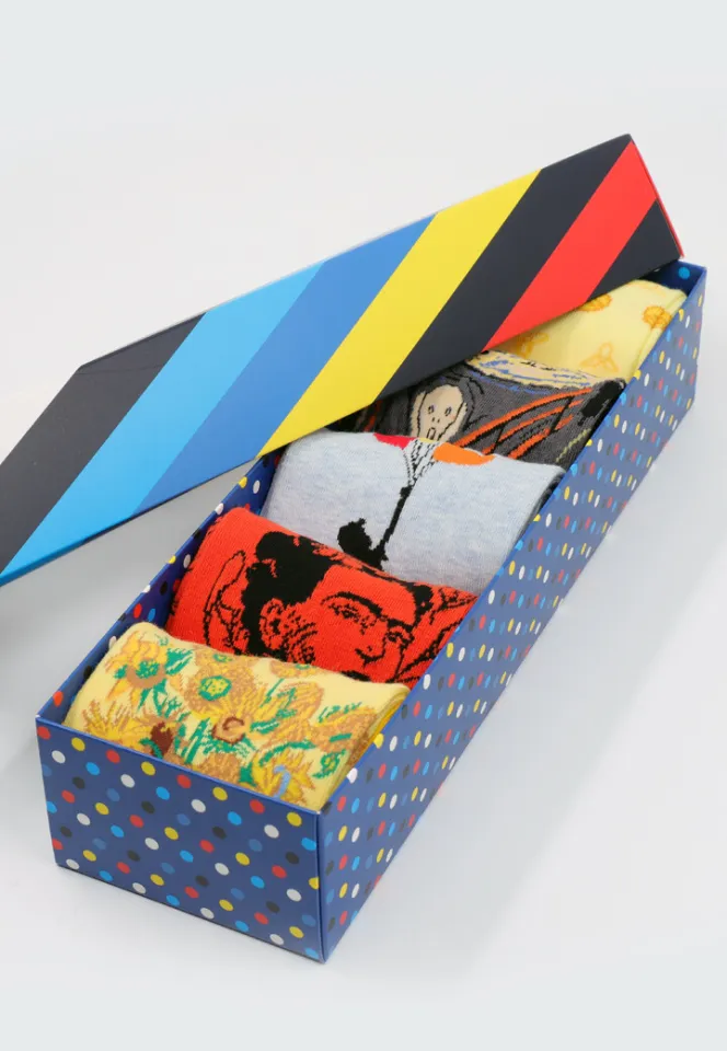 Set 5 Perechi Șosete Damă Serena – Multicolore, cu Imprimeuri Vesele, în Cutie Cadou