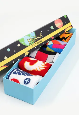 Set 5 Perechi Șosete Unisex Serena – Multicolore, cu Imprimeuri Vesele, în Cutie Cadou