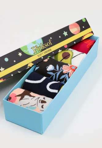 Set 5 Perechi Șosete Unisex Serena – Multicolore, cu Imprimeuri Vesele, în Cutie Cadou